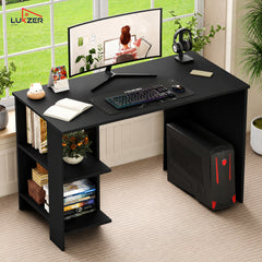 Lukzer Engineered Wood Study & Computer Table Office Desk with Bookshelf (ST-007/Black)