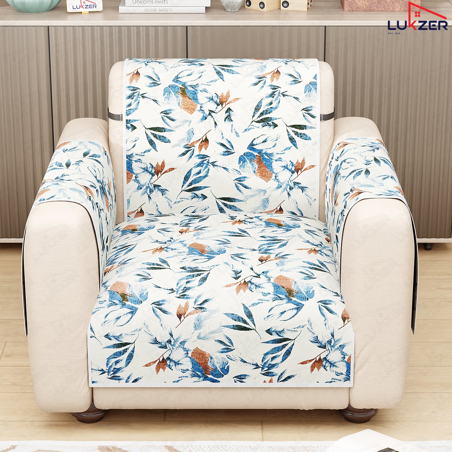 Lukzer Quilted Reversible Sofa Cover Mat with Arms | Polyester Blend 350 GSM Full Coverage &amp; Back Belt for Stability | Washable Furniture Protector.