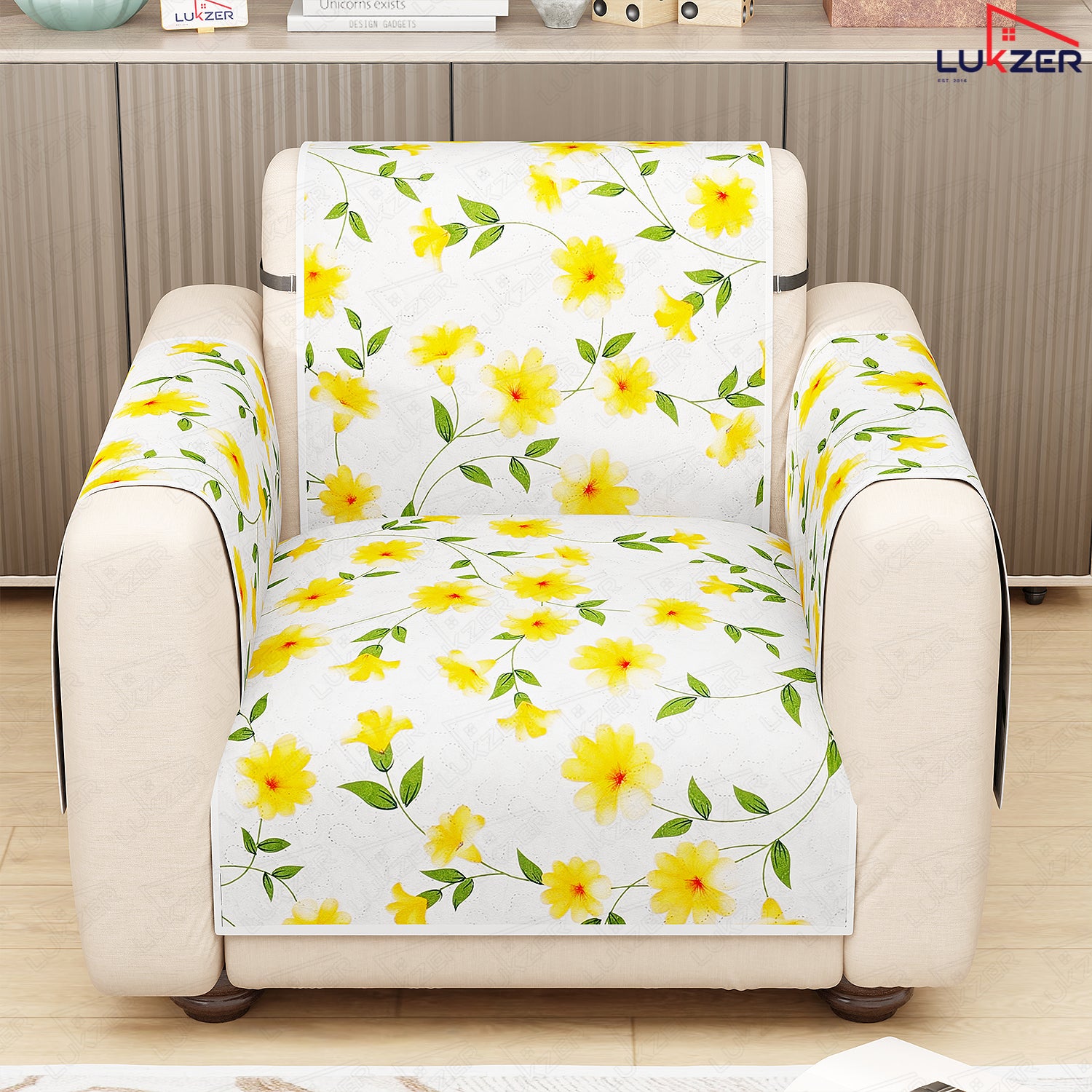 Lukzer Quilted Reversible Sofa Cover Mat with Arms | Polyester Blend 350 GSM Full Coverage &amp; Back Belt for Stability | Washable Furniture Protector.