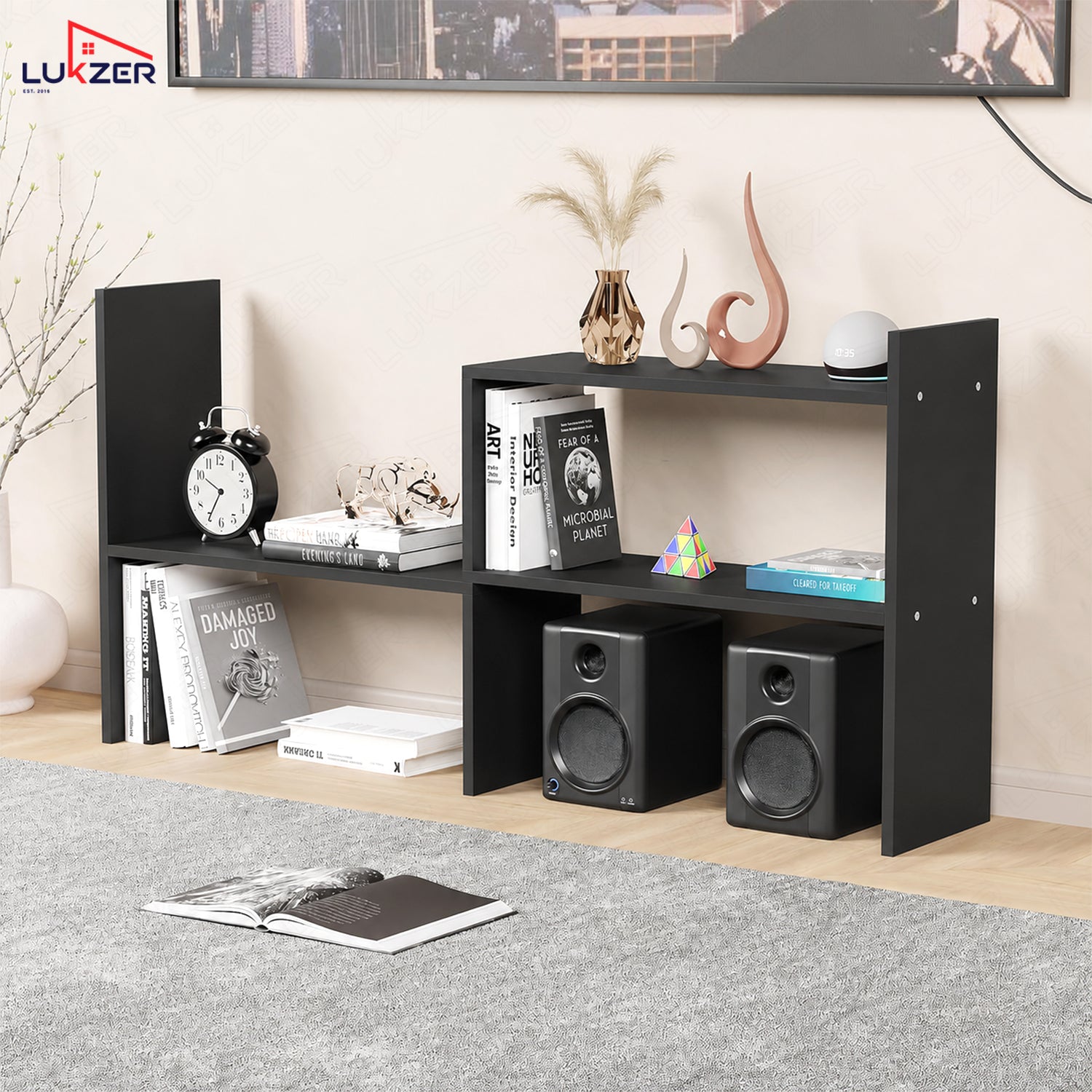 Lukzer Adjustable 5-Tier Bookshelf Multi-Functional Storage Rack (MR-011/Black)