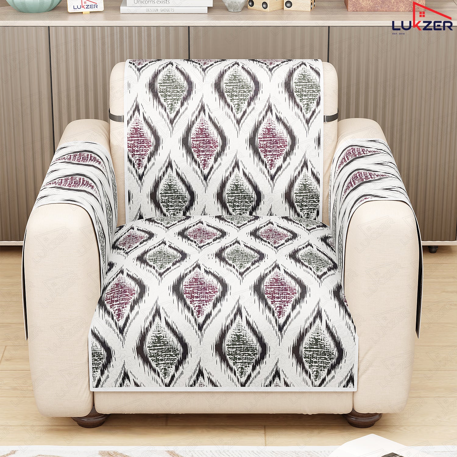 Lukzer Quilted Reversible Sofa Cover Mat with Arms | Polyester Blend 350 GSM Full Coverage &amp; Back Belt for Stability | Washable Furniture Protector.