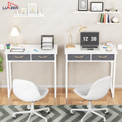 Lukzer Metal Frame & Engineered Wood Office & Study Computer Desk with Drawer (STM-006/White & White)