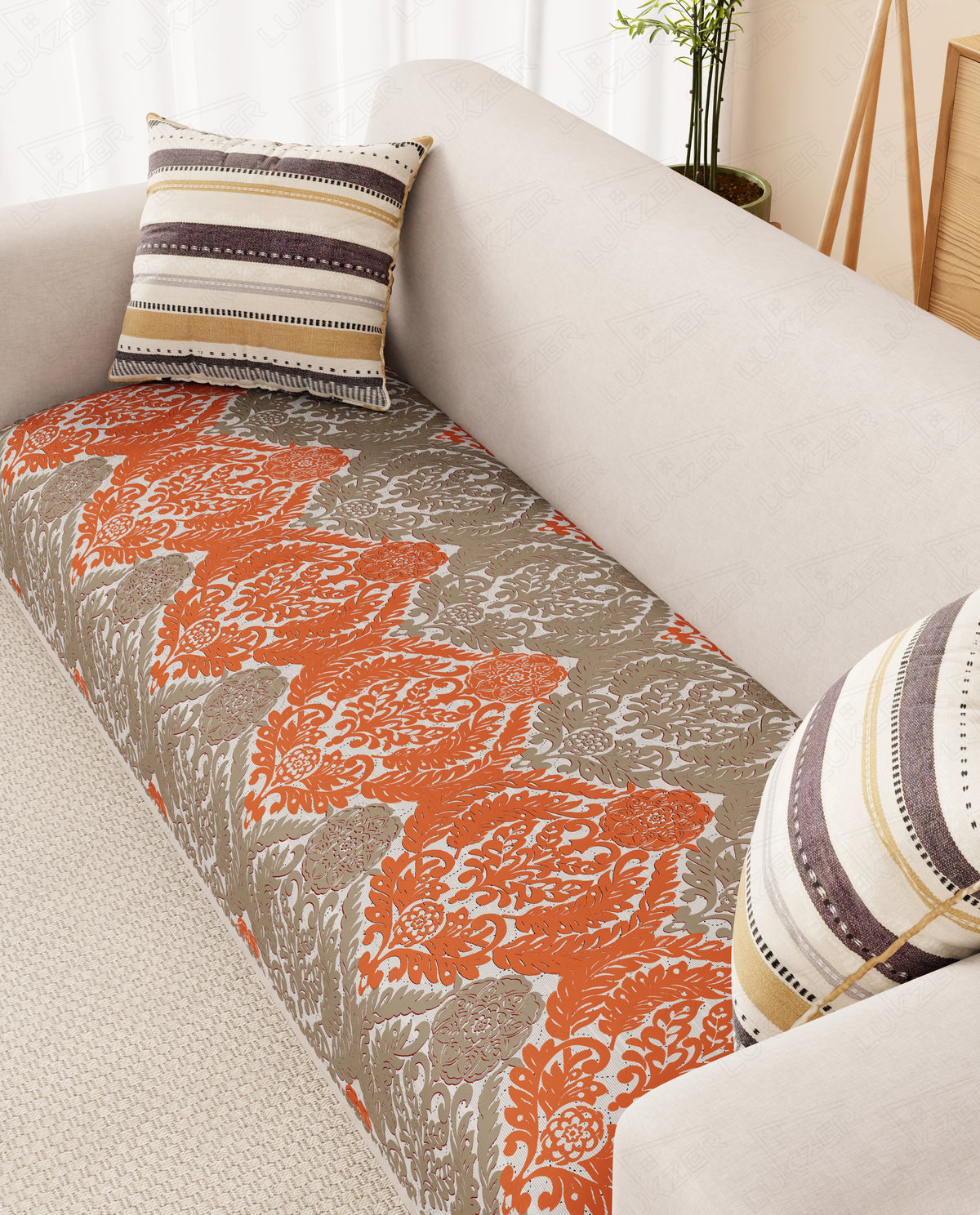 Lukzer Quilted Reversible Royal Petals Sofa Mat with WaveEdge Ultrasonic Cut (ONLY SEAT COVER) - SC-219-01WE