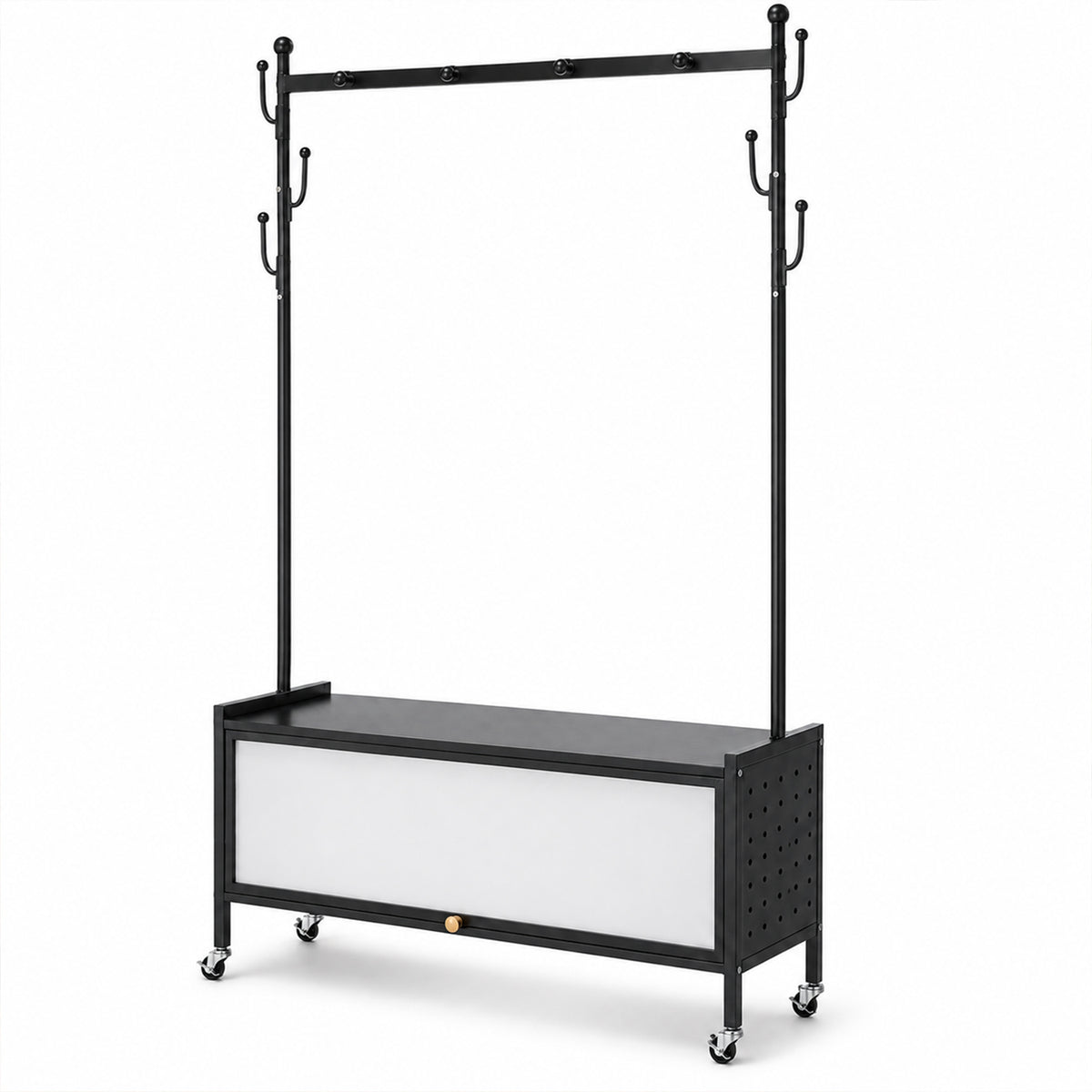 Lukzer Metal Garment Rack with Dust-Proof Storage Shelf & Multiple Hooks (Black)