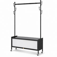 Lukzer Metal Garment Rack with Dust-Proof Storage Shelf & Multiple Hooks (Black)