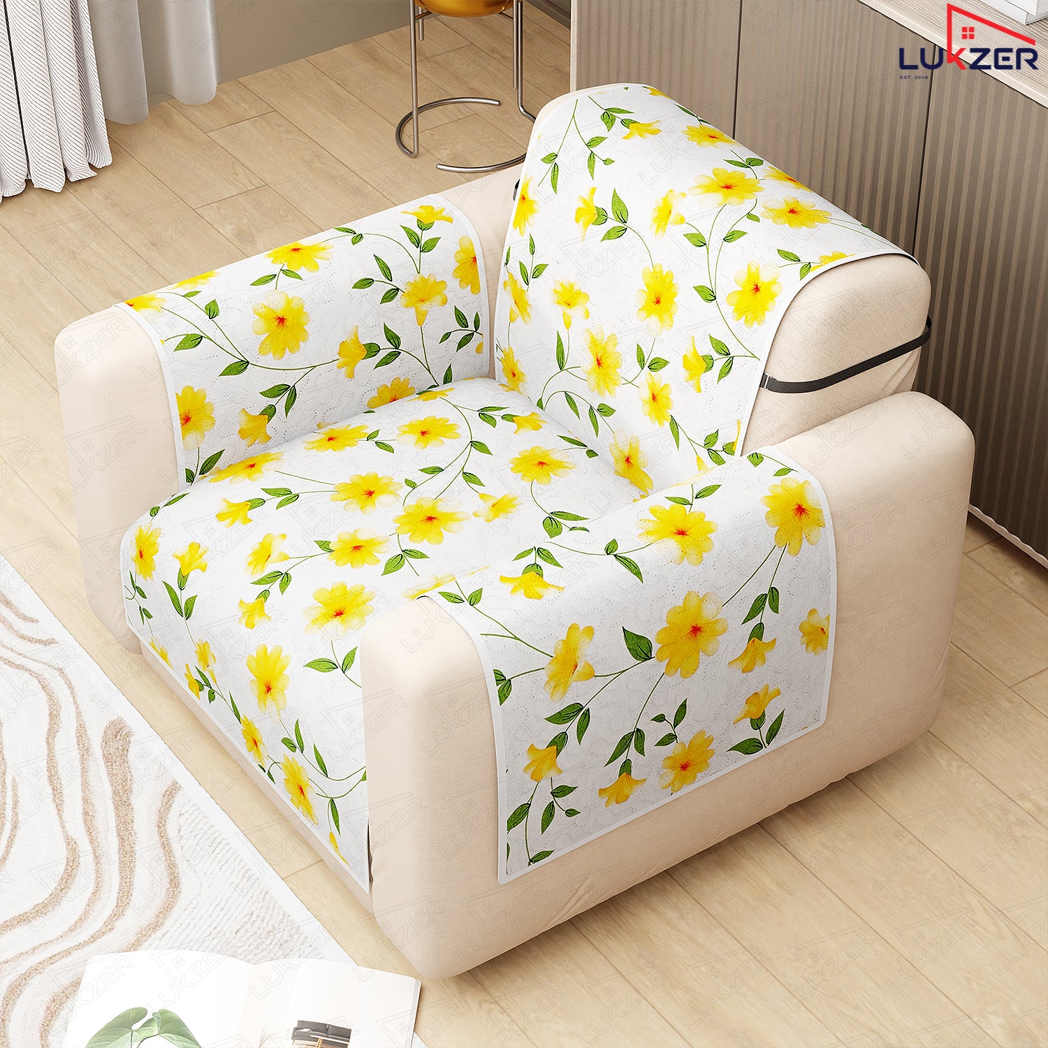 Lukzer Quilted Reversible Sofa Cover Mat with Arms | Polyester Blend 350 GSM Full Coverage &amp; Back Belt for Stability | Washable Furniture Protector.