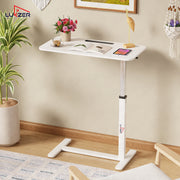 Lukzer Modern Adjustable Overbed Study Table with Wheels (MST-002/White & White)