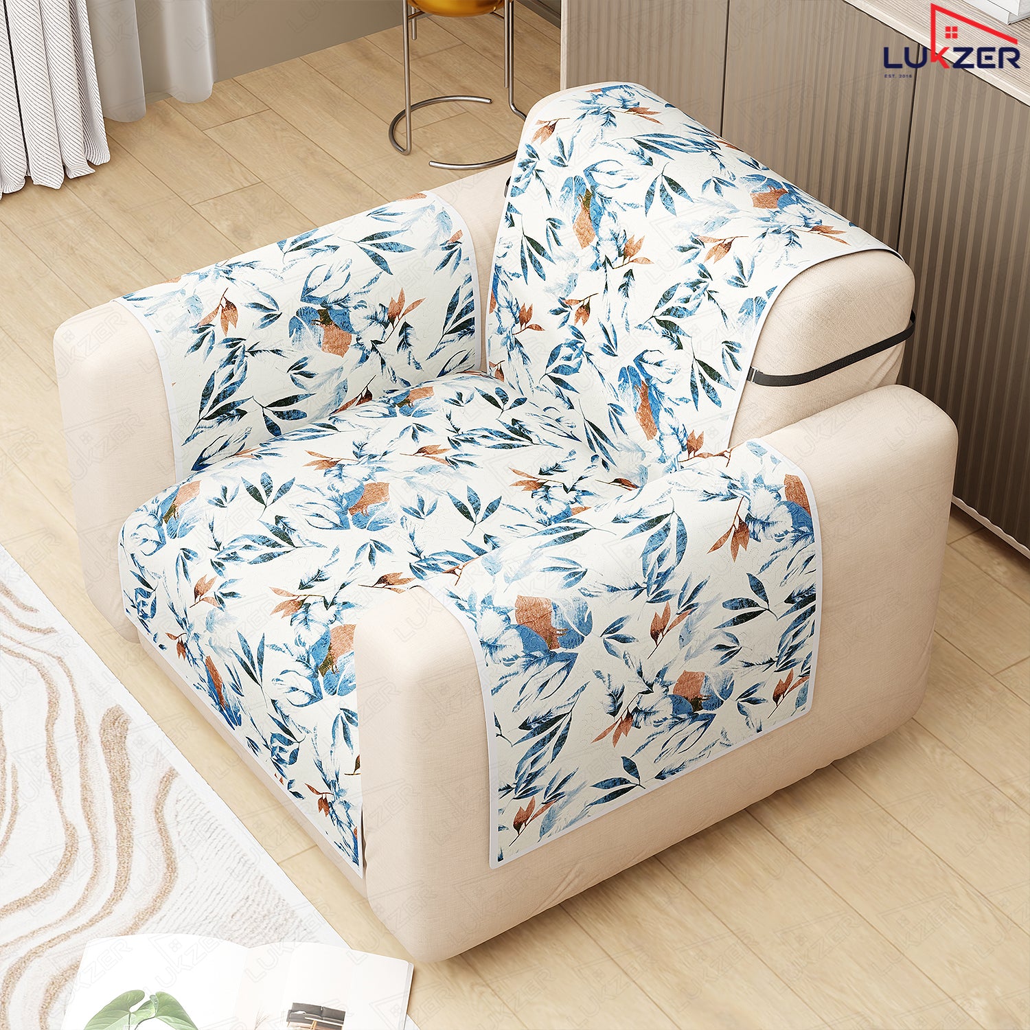 Lukzer Quilted Reversible Sofa Cover Mat with Arms | Polyester Blend 350 GSM Full Coverage &amp; Back Belt for Stability | Washable Furniture Protector.