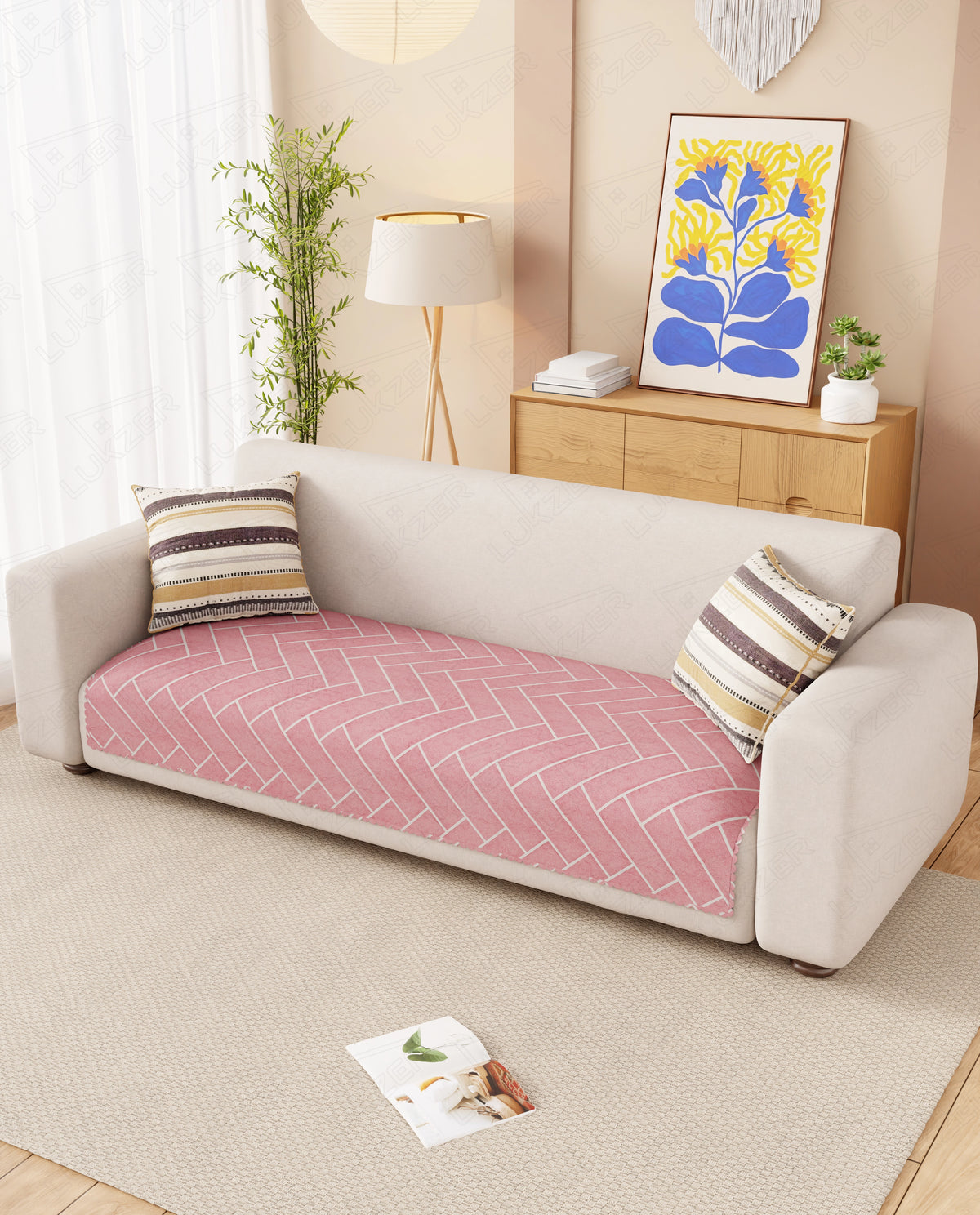 Lukzer Quilted Reversible Brick Bloom Sofa Mat with WaveEdge Ultrasonic Cut (ONLY SEAT COVER) - SC-201-01WE