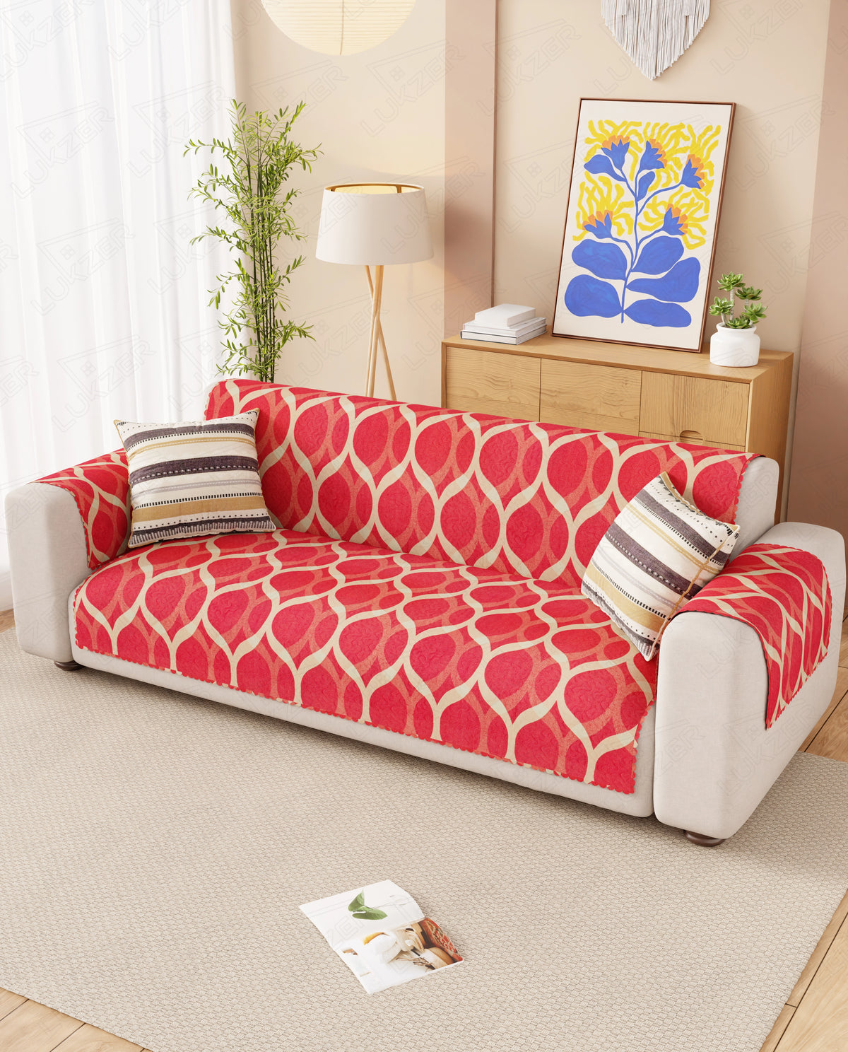 Lukzer Quilted Reversible Dessert Jewel Sofa Mat with WaveEdge Ultrasonic Cut (WITH BACK & HAND REST) - SC-202-01WB