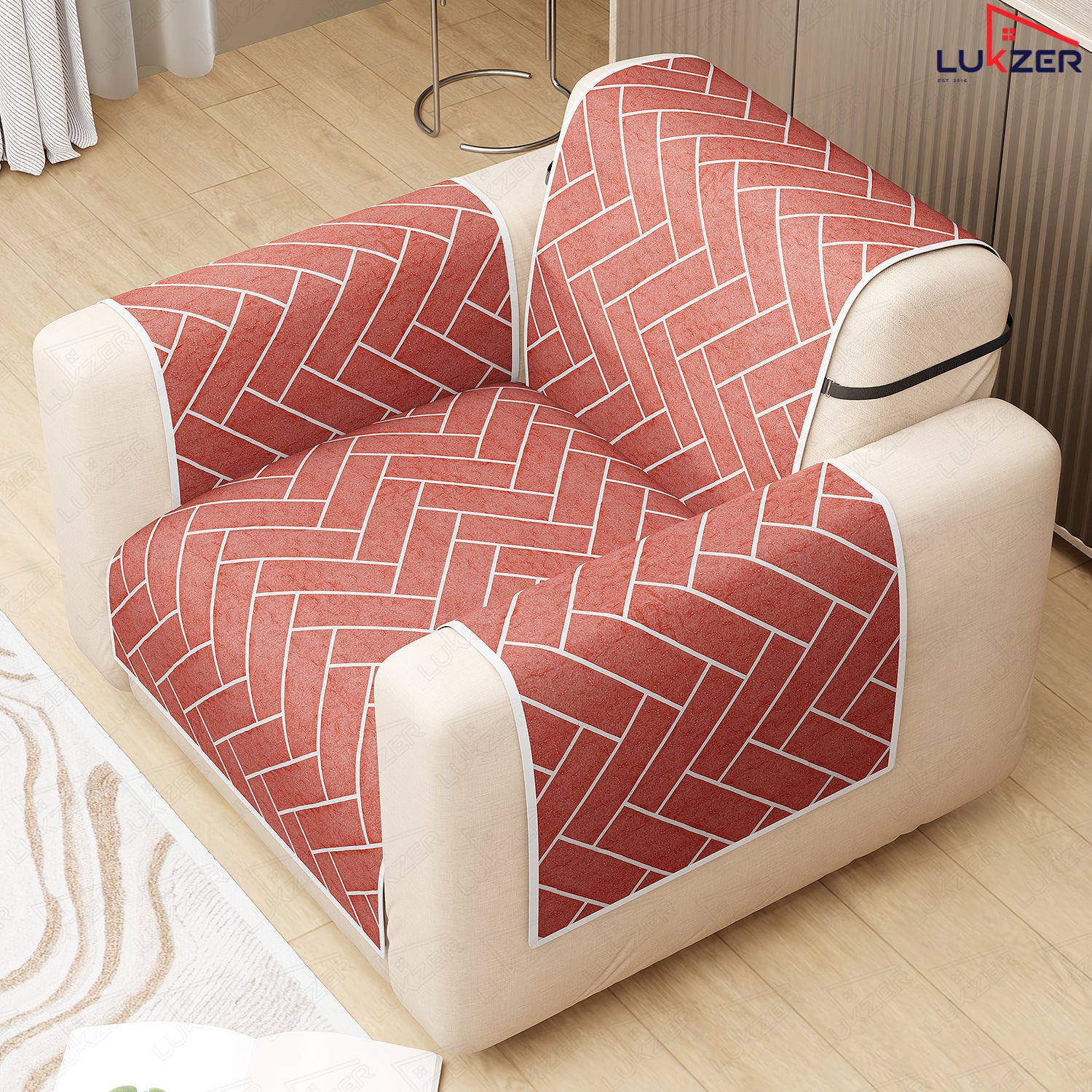 Lukzer Quilted Reversible Sofa Cover Mat with Arms | Polyester Blend 350 GSM Full Coverage &amp; Back Belt for Stability | Washable Furniture Protector.