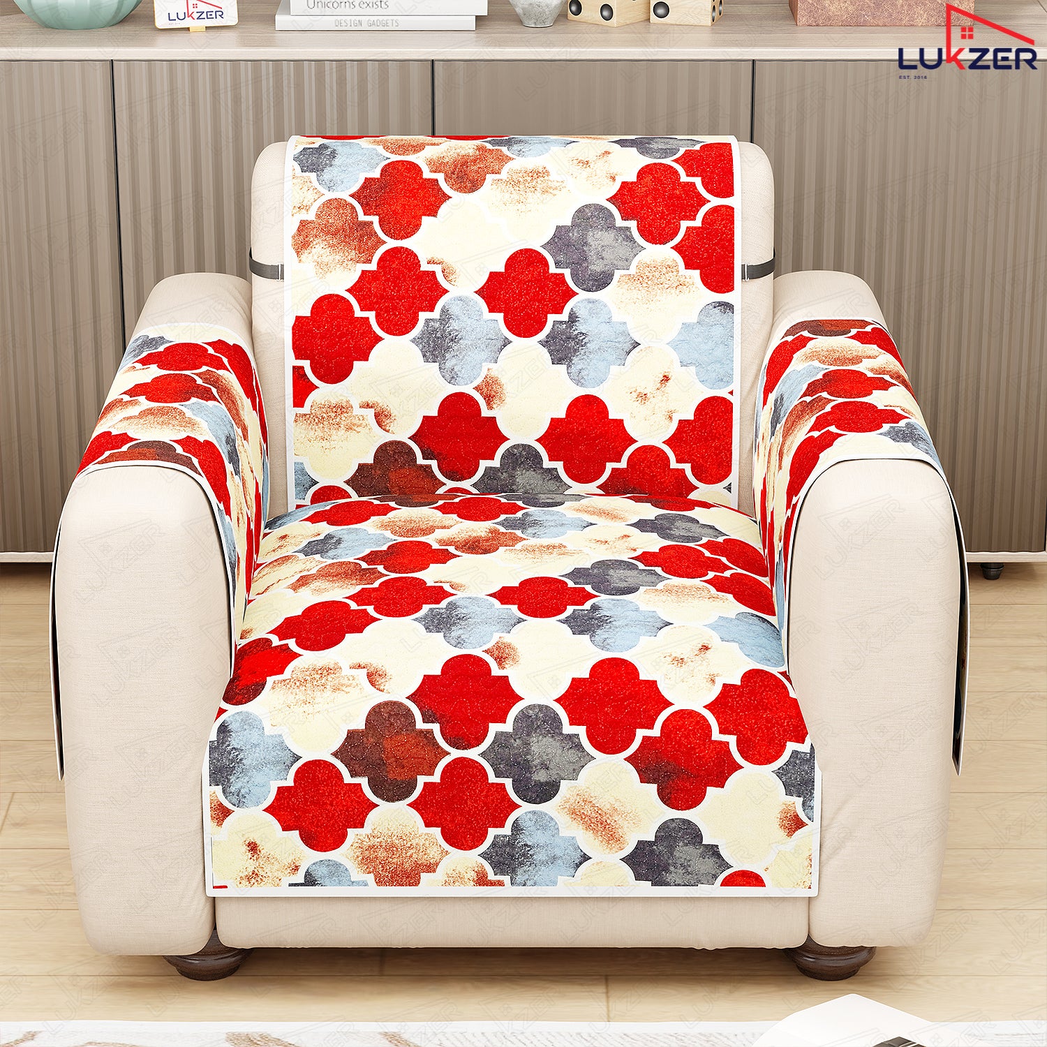 Lukzer Quilted Reversible Sofa Cover Mat with Arms | Polyester Blend 350 GSM Full Coverage &amp; Back Belt for Stability | Washable Furniture Protector.