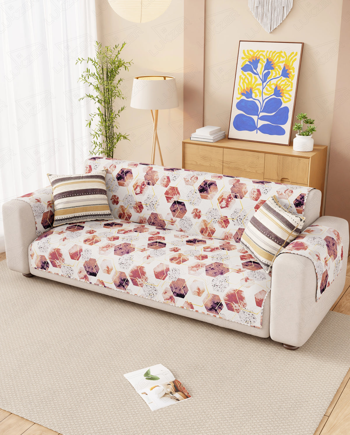 Lukzer Quilted Reversible Marble Mesh Sofa Mat with WaveEdge Ultrasonic Cut (WITH BACK & HAND REST) - SC-204-01WB