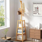 Triangular 6 Branch Hook & 3 Layer Garment Rack | (Natural/171x30.5x30.5cms)
