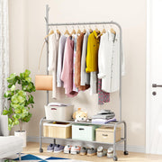 Lukzer Metal Garment Rack with Wheels & Double Bottom Storage Shelves (MGR-006/Grey)