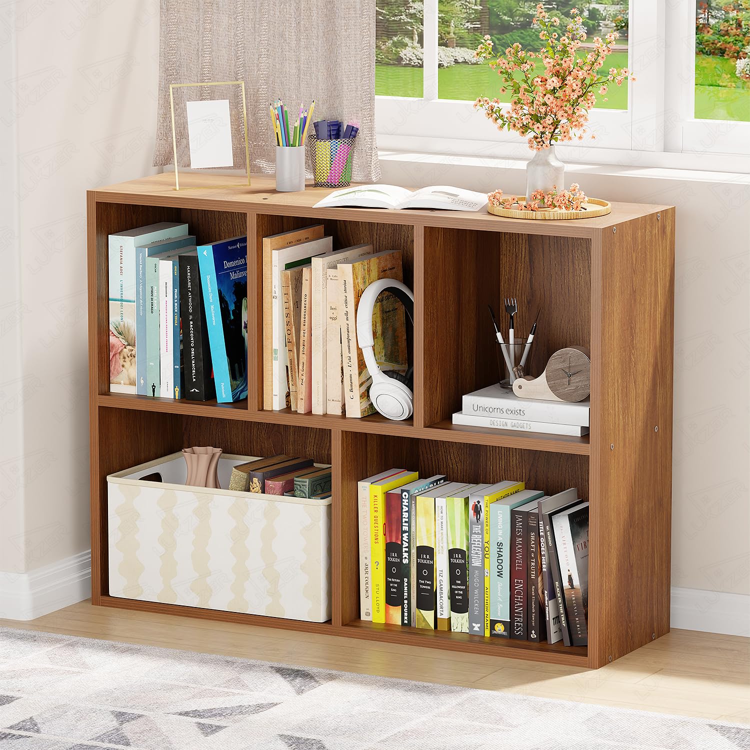 Lukzer Engineered Wood 5 Shelves Open Cabinet Bookshelf & Storage Organiser (MR-026/Oak Brown)