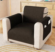 Lukzer Quilted Stipple Blue Sofa Cover Mat with Storage Side Pocket | 350 GSM Polyester Blend Full Coverage with Arms & Back Belt | Machine Washable Sofa Runner.