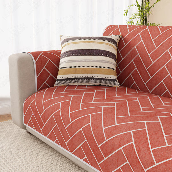 Lukzer Reversible Quilted Sofa Mat with Arms Brick Bloom (SC-201-01)