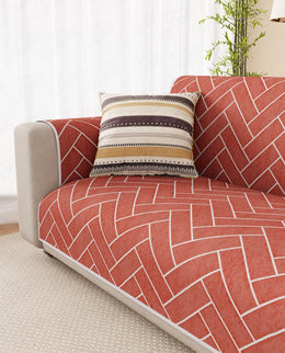 Lukzer Reversible Quilted Sofa Mat with Arms Brick Bloom (SC-201-01)