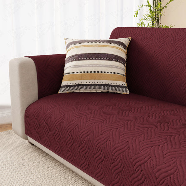 Lukzer Reversible Quilted Sofa Mat with Arms Aqua Weave Maroon (SC-218-01)