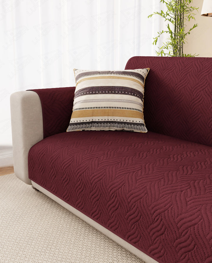 Lukzer Reversible Quilted Sofa Mat with Arms Aqua Weave Maroon (SC-218-01)