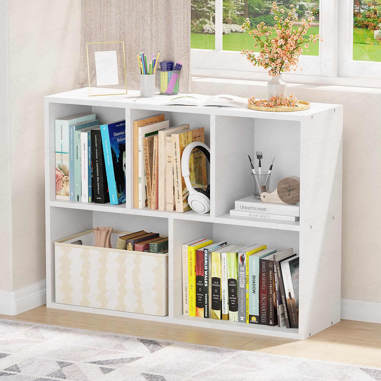 Lukzer Engineered Wood 5 Shelves Open Cabinet Bookshelf & Storage Organiser (MR-026/White)