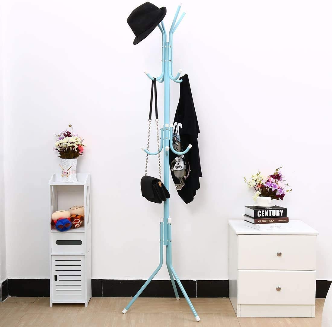 Lukzer 8-Hook Freestanding Metal Coat Stand – Stylish & Durable (Blue/White/Black, 170x42cm
