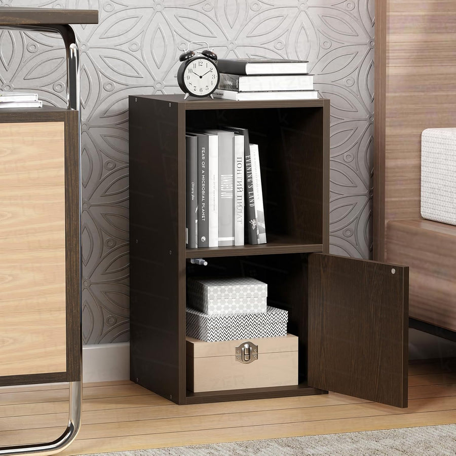 Lukzer Engineered Wood 2 Layer Storage Cabinet with Open Display Rack (MR-021/Wenge)