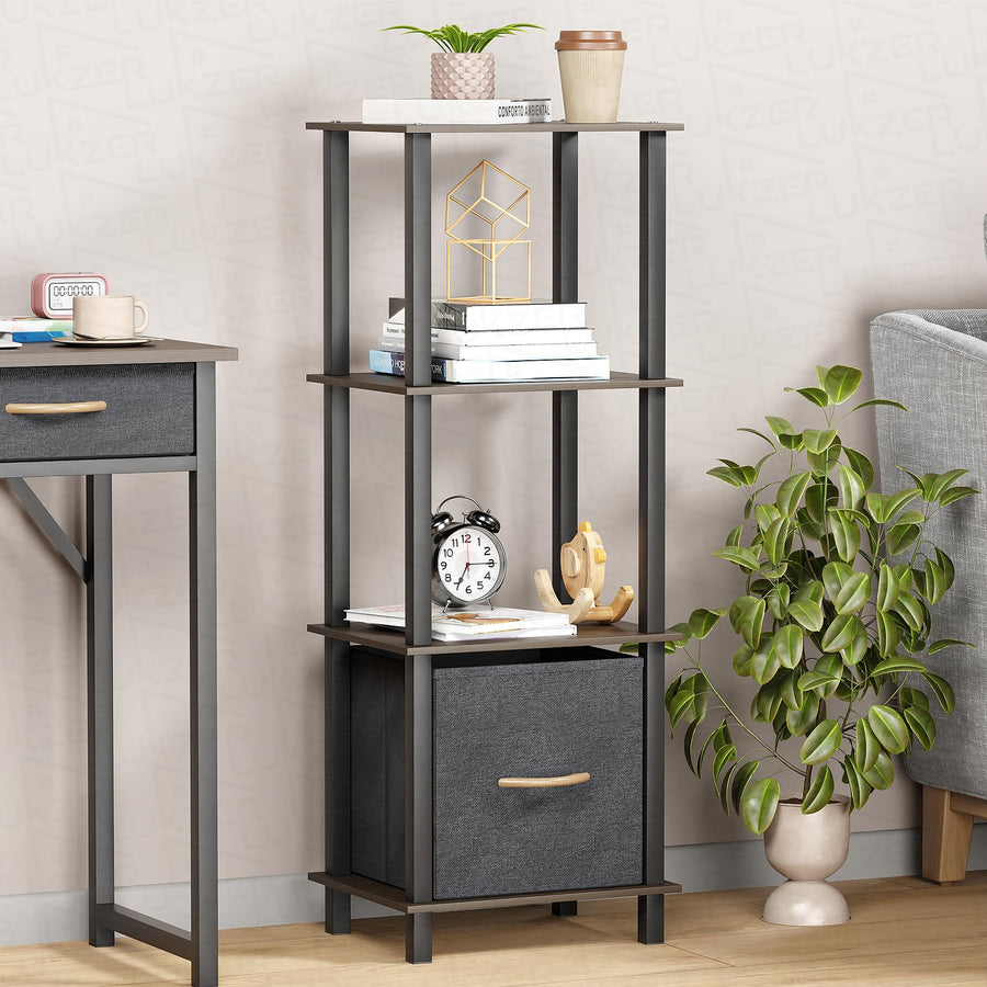 Lukzer 4-Tier Engineered Wood Bookshelf with Fabric Drawer (MRM-001/Wenge)