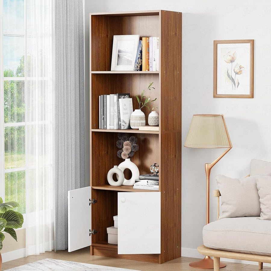 Lukzer 4-Layer Engineered Wood Bookshelf with Door | Multipurpose Rack (MR-020/Oak Brown)