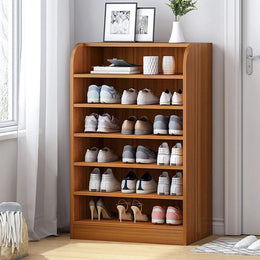 Lukzer 6-Layer Engineered Wood Shoe Rack & Open Storage Organizer – Space-Saving Display Shelf (White, Oak Brown) | SR-005