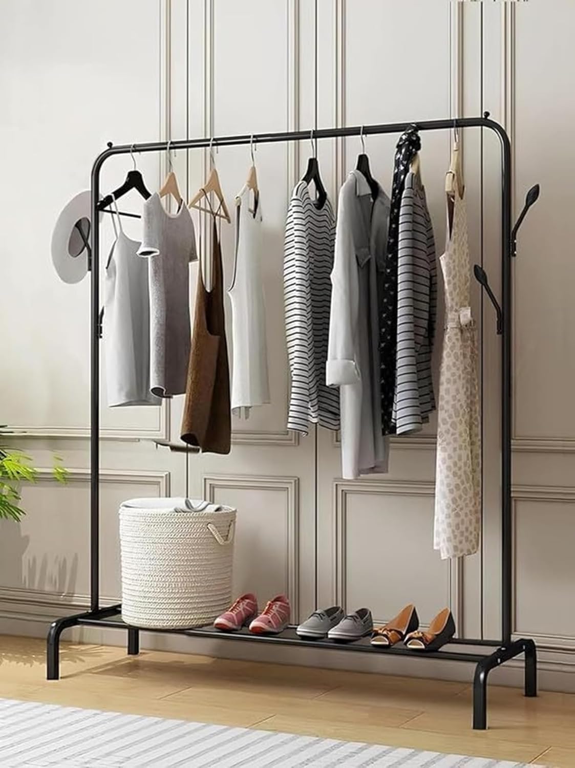 Lukzer Freestanding Metal Cloth Stand with Storage Shelf (MGS-001/Blac
