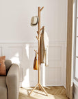 Bamboo Freestanding Multifunctional 8 Hook Coat Hanger