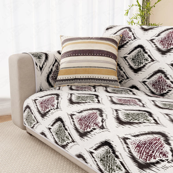 Lukzer Reversible Quilted Sofa Mat with Arms Ikat Rose (SC-203-01)