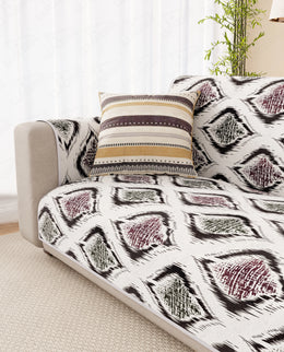 Lukzer Reversible Quilted Sofa Mat with Arms Ikat Rose (SC-203-01)