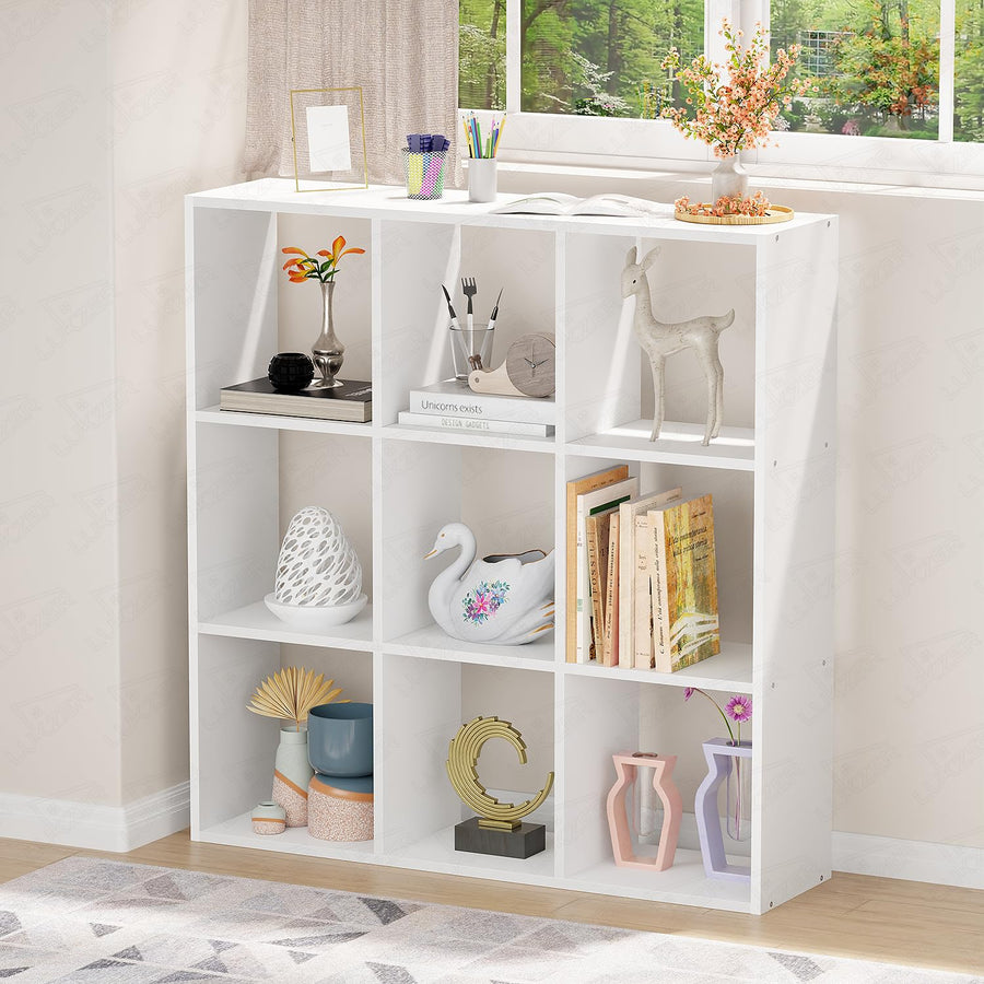 Lukzer Engineered Wood 9-Cube Multipurpose Open Storage Organizer (MR-012/White)