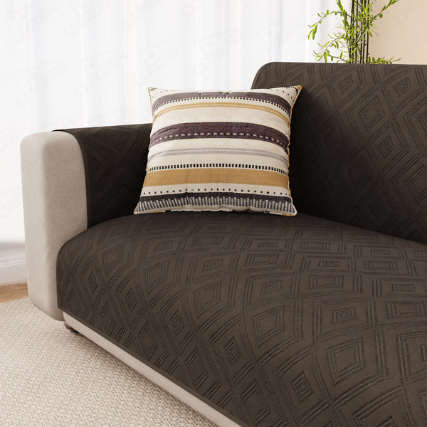 Lukzer Reversible Quilted Sofa Mat with Arms Dot Frame Dark Brown (SC-212-01)