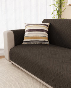 Lukzer Reversible Quilted Sofa Mat with Arms Dot Frame Dark Brown (SC-212-01)