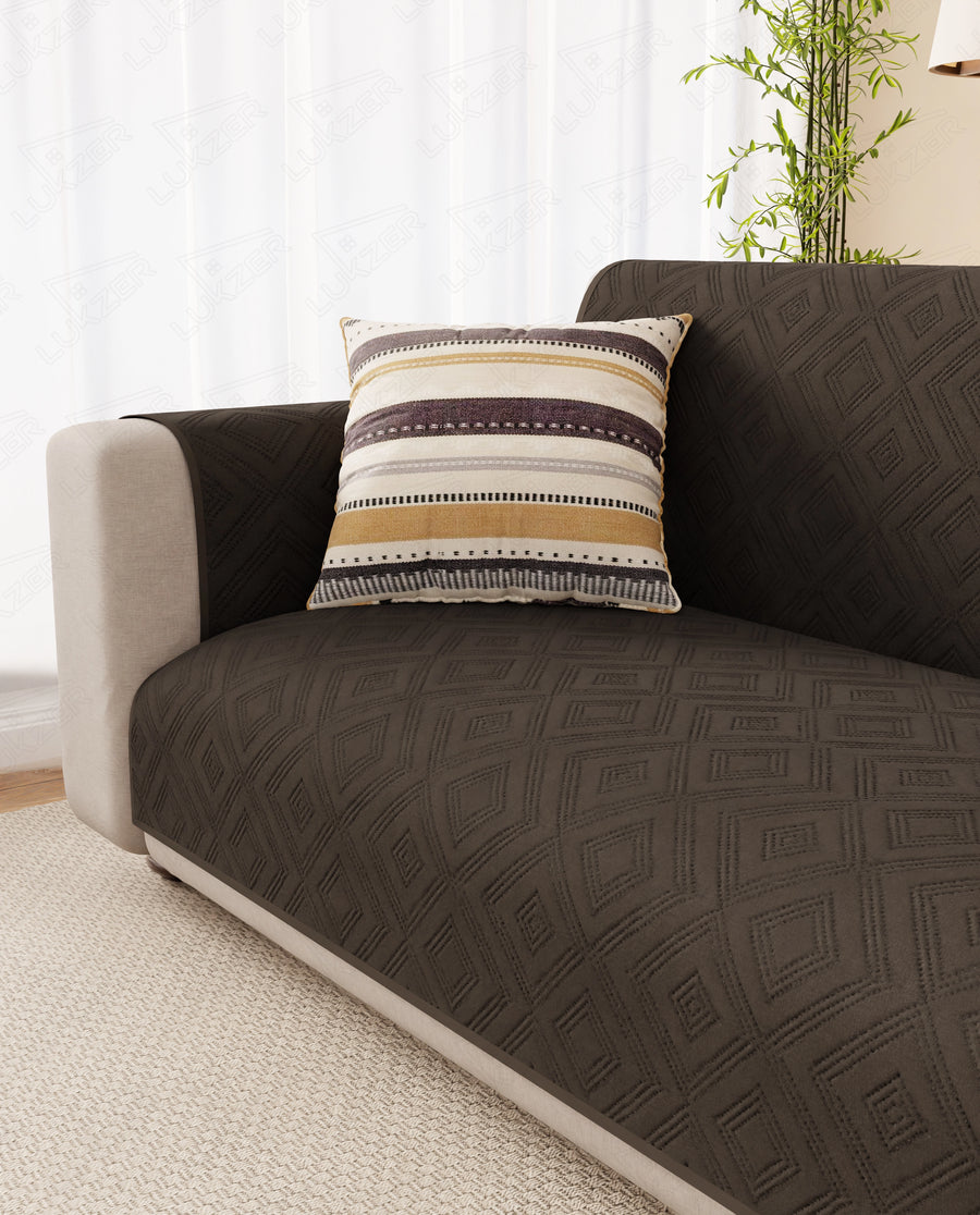 Lukzer Reversible Quilted Sofa Mat with Arms Dot Frame Dark Brown (SC-212-01)