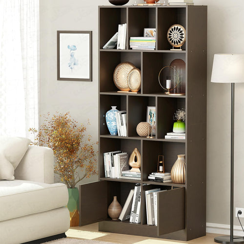 Lukzer 12 Open Cube Bookcase with Push Latch Doors & 2 Bottom Shelf (MR-033/Wenge)