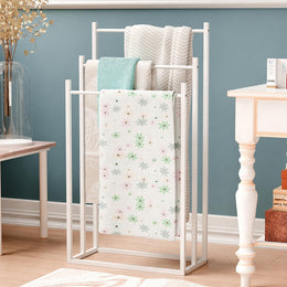 Lukzer Freestanding Sturdy Metal 3-Bar Towel Hanging Stand (MGS-007/White)