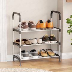 Lukzer 3-Tier Metal & Plastic Space-Saving Shoe Organizer Rack (MSR-003/Silver)