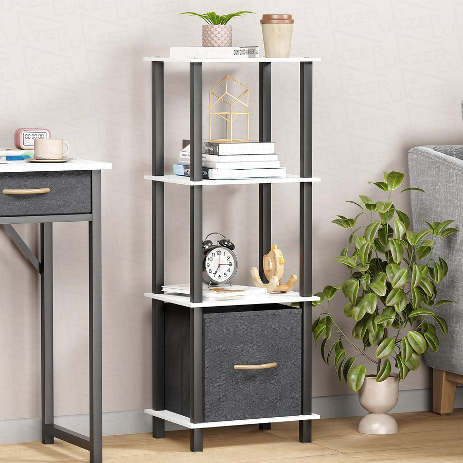 Lukzer 4-Tier Engineered Wood Bookshelf with Fabric Drawer (MRM-001/White)