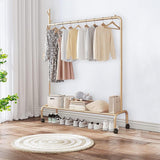 Lukzer Single Pole Garment Stand – 110cm with 1-Bottom Shelf MGR-007 (Black/Gold/White)