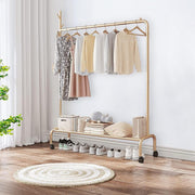 Lukzer Single Pole Garment Stand – 110cm with 1-Bottom Shelf MGR-007 (Black/Gold/White)