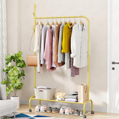Lukzer Metal Garment Rack with Wheels & 1 Bottom Storage Shelf (MGR-005/Gold)