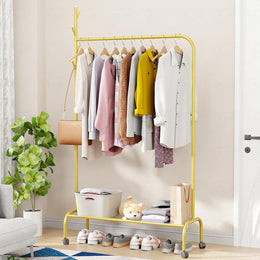Lukzer Metal Garment Rack with Wheels & 1 Bottom Storage Shelf (MGR-005/Gold)