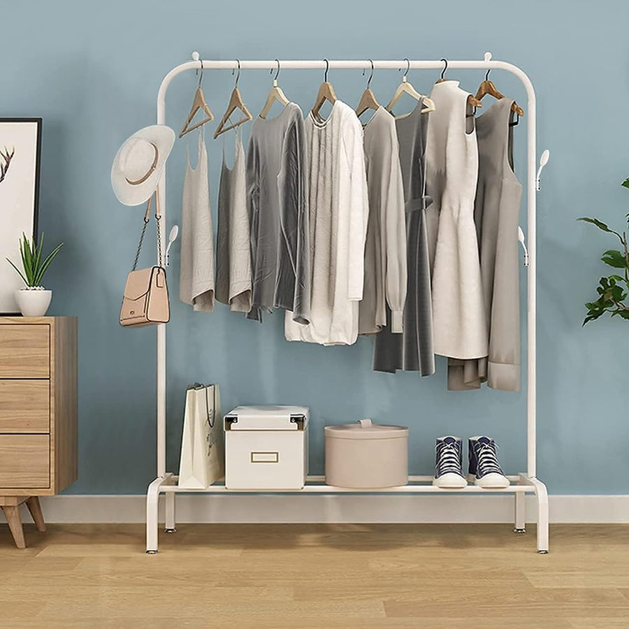 Lukzer Freestanding Metal Cloth Stand with Storage Shelf (MGS-001/White)