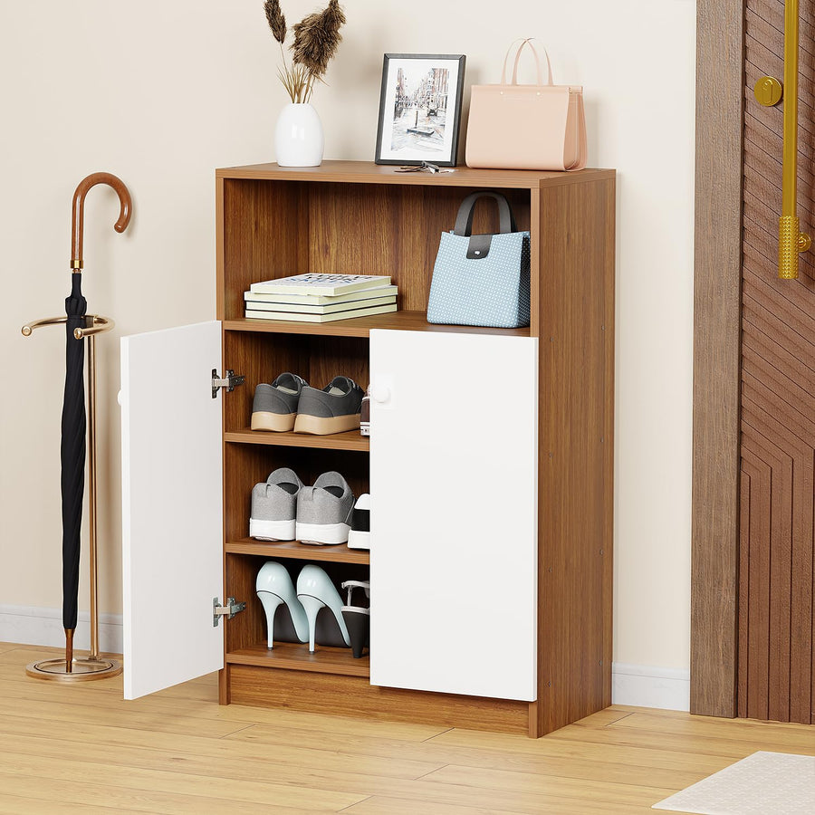 Lukzer 4-Tier Engineered Wood Shoe Organizer Rack Shelf with Door (SR-003/Oak Brown)
