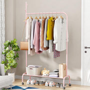 Lukzer Metal Garment Rack with Wheels & 1 Bottom Storage Shelf (MGR-005/Pink)